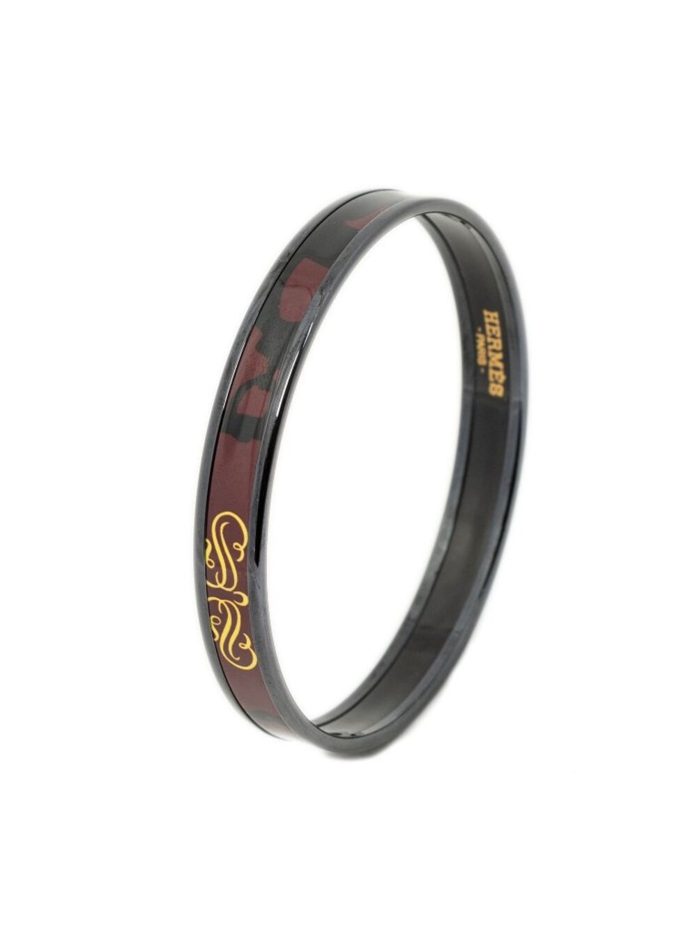 Hermes Enamel Bangle Red Black Printed Motifa Bracelet